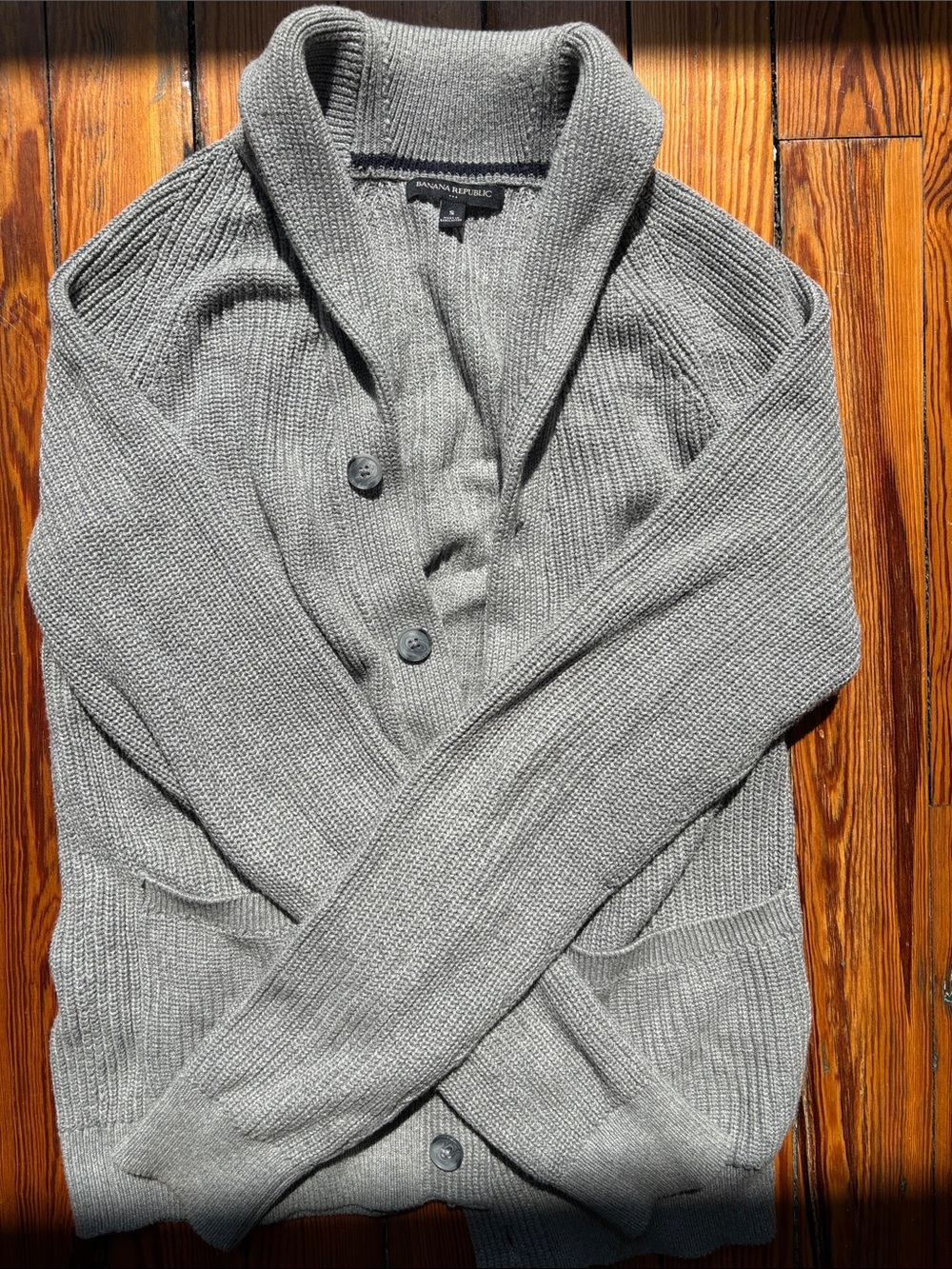 Banana Republic Heather Gray Shawl-Collar Button Front Cardigan